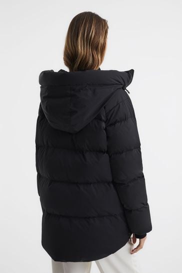 Buy Reiss Black Rae Mid Length Water Repellent Puffer Coat from