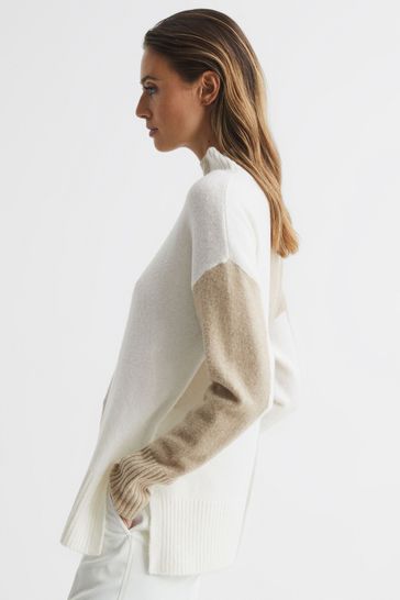 High neck color on sale block patchwork sweaters