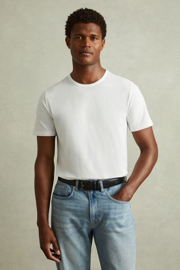 Reiss Optic White Melrose Cotton Crew Neck T-Shirt