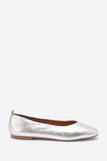 Buy Silver Signature Leather Hi Cut Ballerina Shoes from Next