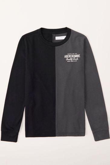 Abercrombie & Fitch Long Sleeve Backhit Spliced Black Logo T-Shirt