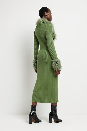 Green dress clearance with cardigan