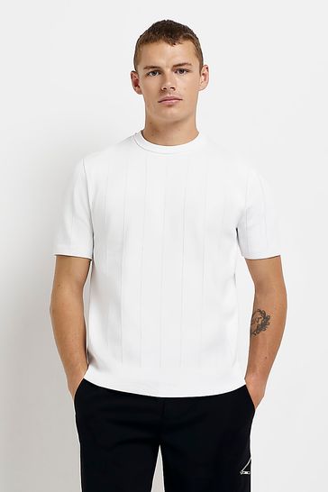 River Island White Slim Pointelle Knit T-Shirt