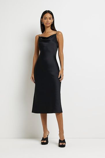 River island black slip dress online