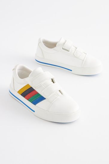 White trainers online with rainbow stripes
