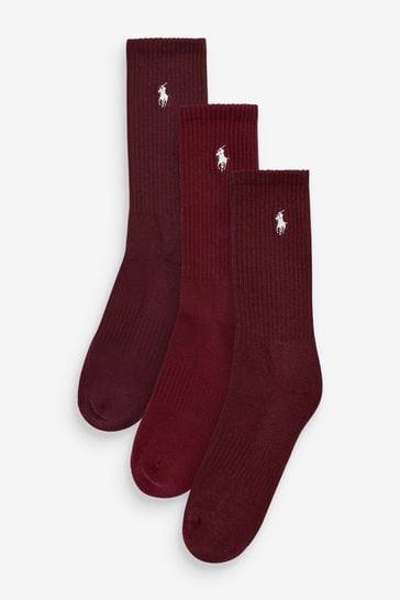 Polo Ralph Lauren Red Tonal Cotton Crew Socks 3 Pack