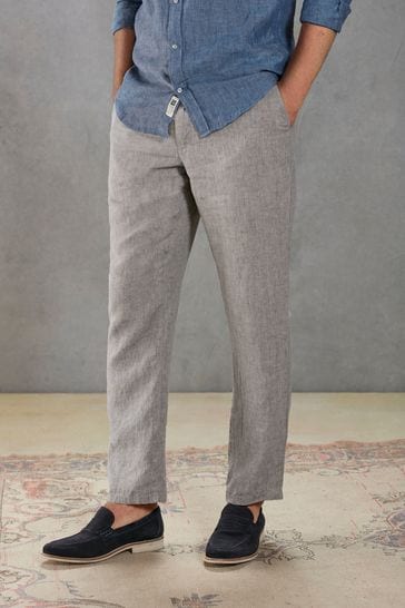 Grey Signature Leomaster Italian Delave Linen Drawstring Trousers
