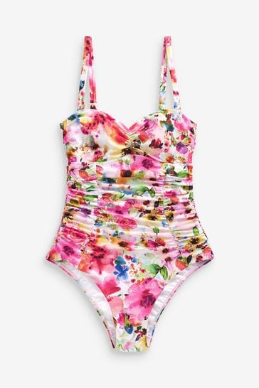 Buy Pink Ditsy Tummy Control Ruched Bandeau Swimsuit from Next Croatia