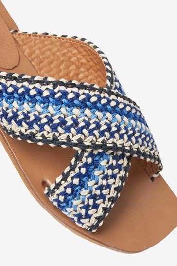 Blue Crossover Knitted Mule Flat Sandals