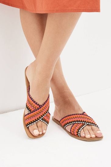 Multi Bright Crossover Knitted Mule Flat Sandals