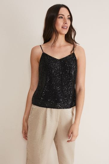 Phase Eight Ivy Sequin Camisole Black Dress