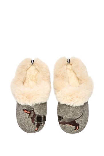 Joules Grey Slippet Luxe Slip On Sausage Dog Slippers