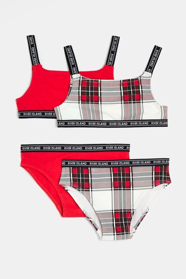River Island Red Check Crop And Briefs 2 Pack