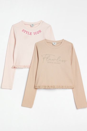 Buy River Island Girls Pink Lace Hem T Shirts 2 Pack from Next