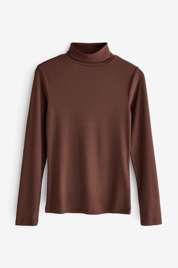 Buy Chocolate Brown Long Sleeve Ribbed Roll Neck Top from Next USA