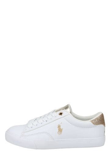Polo Ralph Lauren Theron White and Gold Laced Logo Trainers