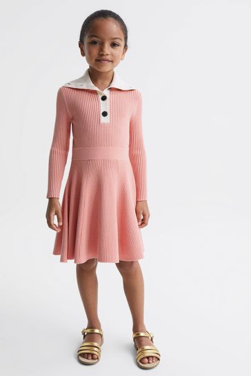 Reiss Pink Malani Senior Colourblock Knitted Dress