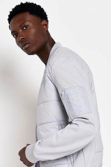 Grey quilted bomber jacket hot sale