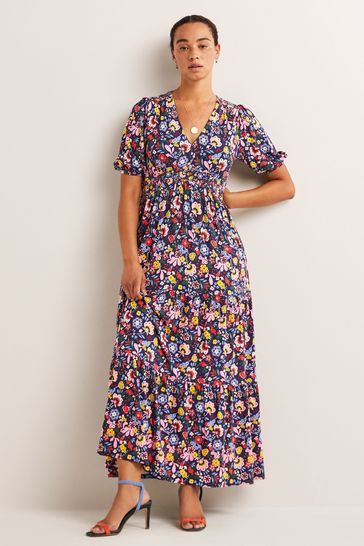 Boden Blue Tiered Jersey Maxi Tea Dress