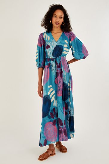 Monsoon Blue Large Scale Print Maxi Dress