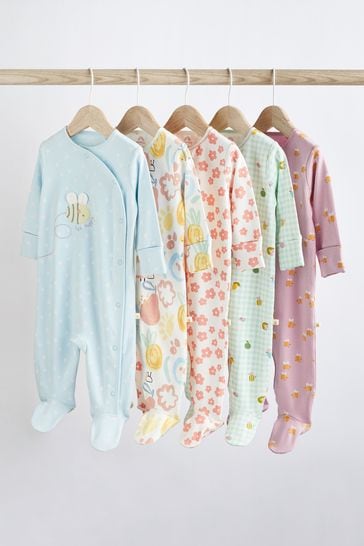 Pale Blue Baby Sleepsuits 5 Pack (0-2yrs)
