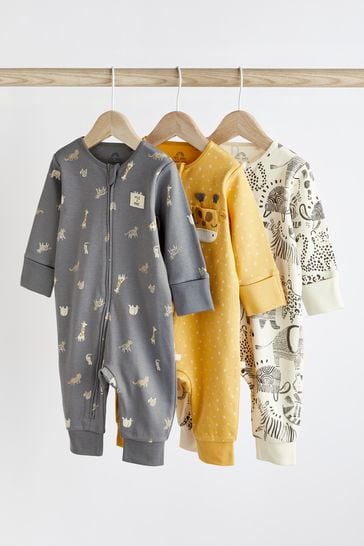 Ochre Yellow 3 Pack Baby Footless Sleepsuits (0-3yrs)