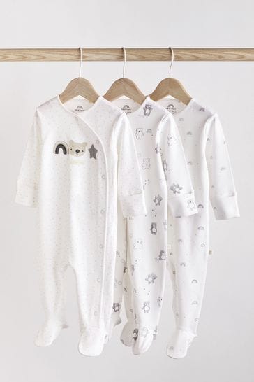 Monochrome Bear Baby Sleepsuits 3 Pack 0 2yrs