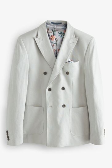 Buy Light Grey Double Breasted Linen Blend Blazer from Next Germany