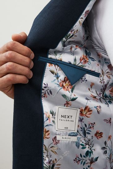 Navy Blue Double Breasted Linen Blend Blazer