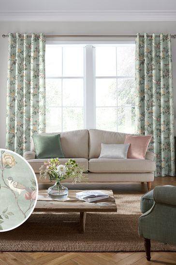 Laura Ashley Smoke Green Eglantine Made To Measure Curtains