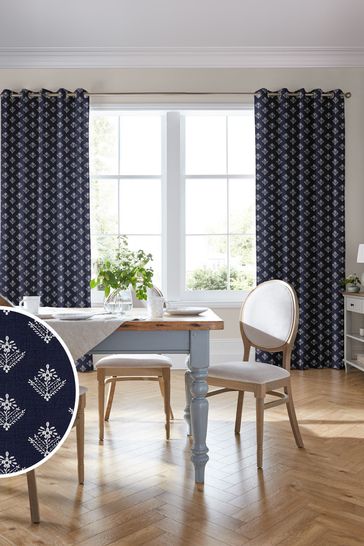 Laura Ashley French Navy Blue Lady Fern Made To Measure Curtains