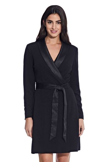 Adrianna Papell Knit Crepe Tuxedo A-Line Black Dress