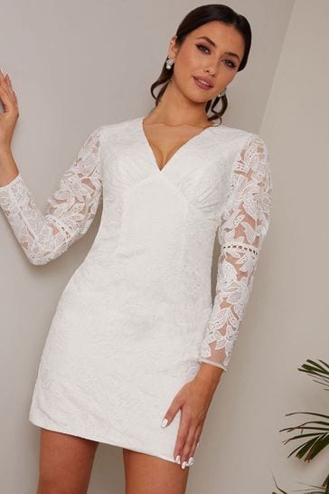 White long sleeve v neck dress sale