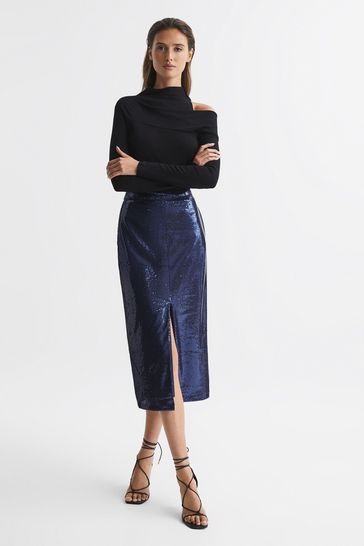 Sequin midi skirt blue store