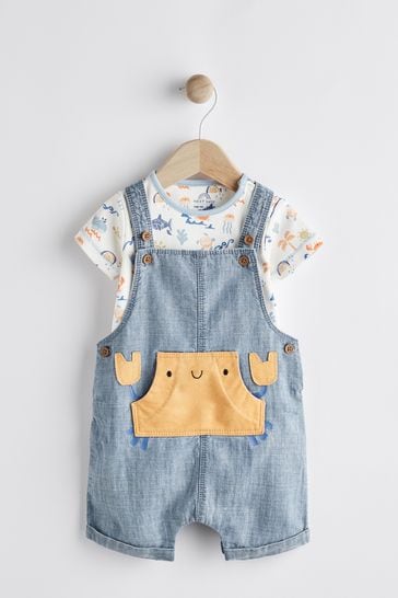 Denim Blue Baby Character Dungarees And Bodysuit 2 Piece Set (0mths-2yrs)