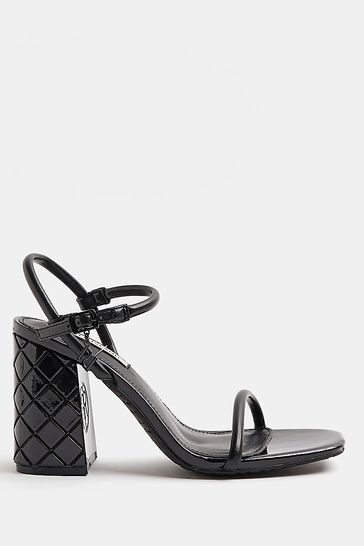 River Island Black Embossed Block Heel Sandals