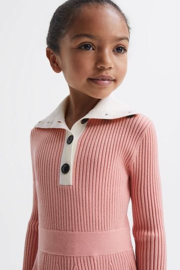 Reiss Pink Malani Junior Colourblock Knitted Dress