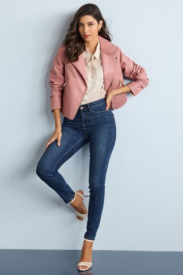 Next pink leather jacket sale