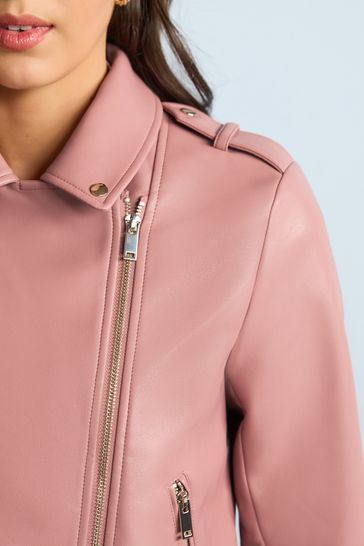Buy Pink Faux Leather Biker Jacket from Next Denmark