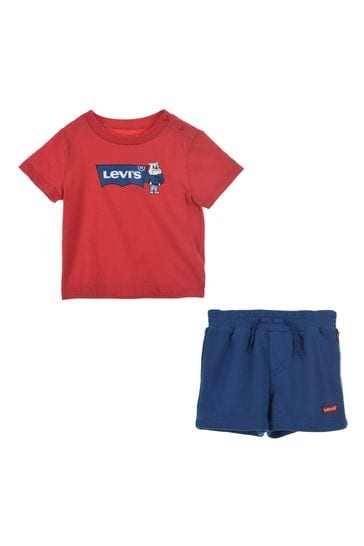 Levi's® Red Baby Batwing Logo T-Shirt And Shorts 2 Piece Set