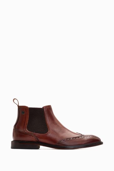 Base London Reid Brogue Pull On Brown Chelsea Boots
