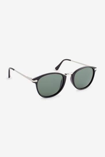 Buy Black Silver Round Polarised Sunglasses from Next Luxembourg