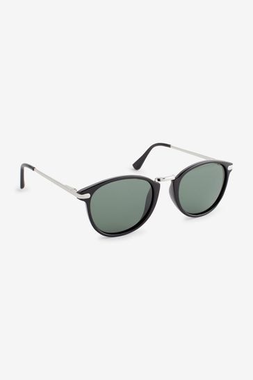 Black/Silver Round Polarised Sunglasses