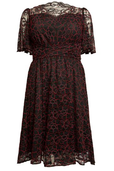 Buy Jolie Moi Red Flare Sleeved Lace Midi Dress from Next Luxembourg