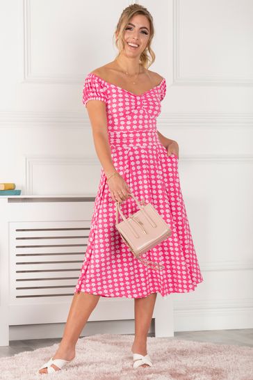 Jolie Moi Pink Leslie Bow Front Midi Dress