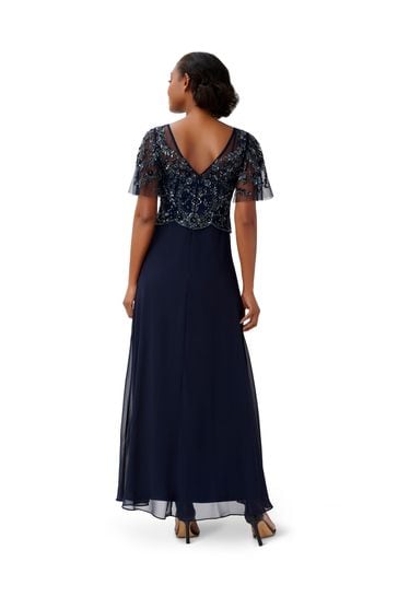 Adrianna Papell Blue Beaded Chiffon Gown