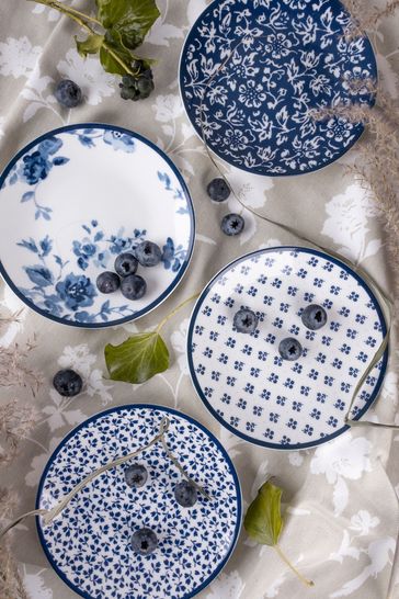 Laura Ashley Set of 4 Blue Blueprint Collectables Petit Four Plates