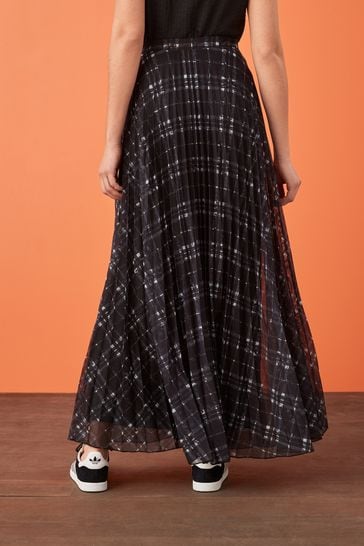 Buy Charcoal Grey Checked Pleated Mesh Maxi Skirt from Next Poland