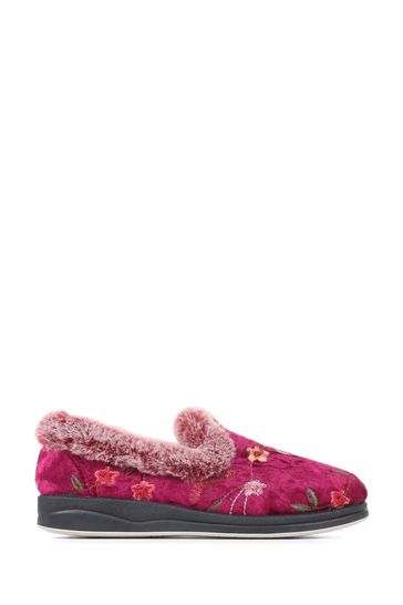 Pavers Wide Fit Red Cosy Mule Slippers