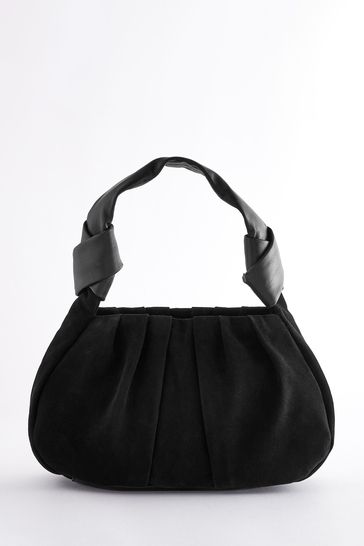 Black Suede Leather Strap Handheld Bag